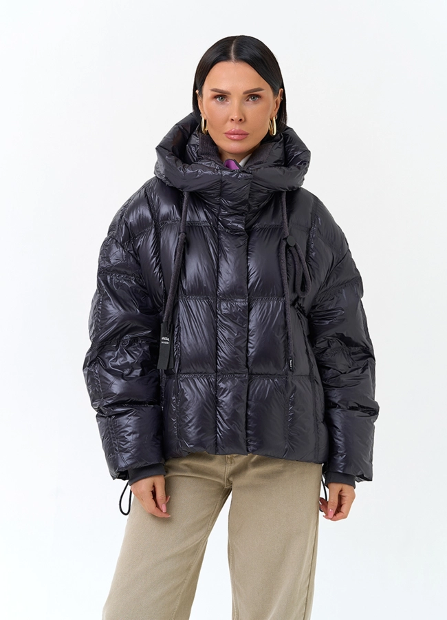 Женский пуховик с капюшоном модель № 34023 меха малина фото