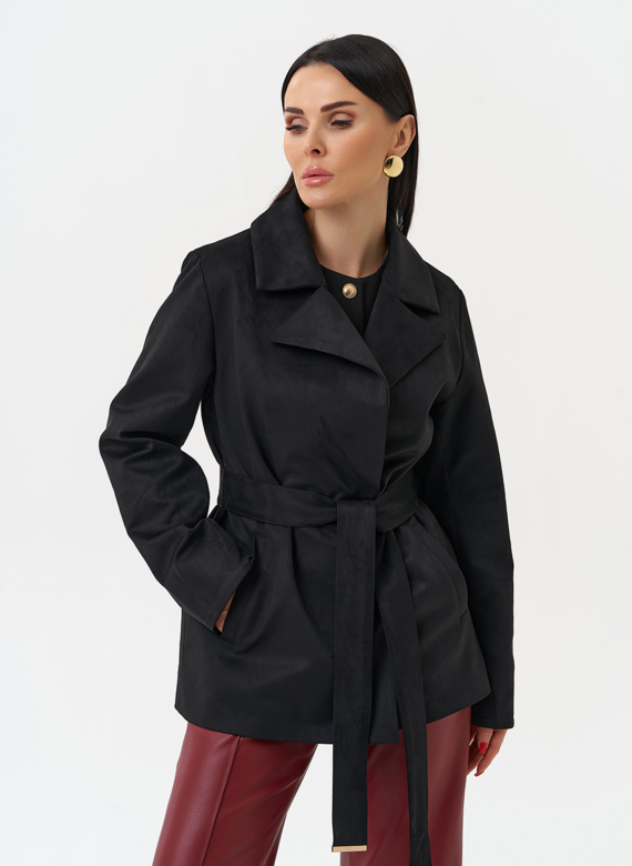 Женская куртка из эко замши с английским воротником