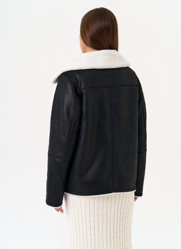 Женская дубленка из эко замши черного цвета