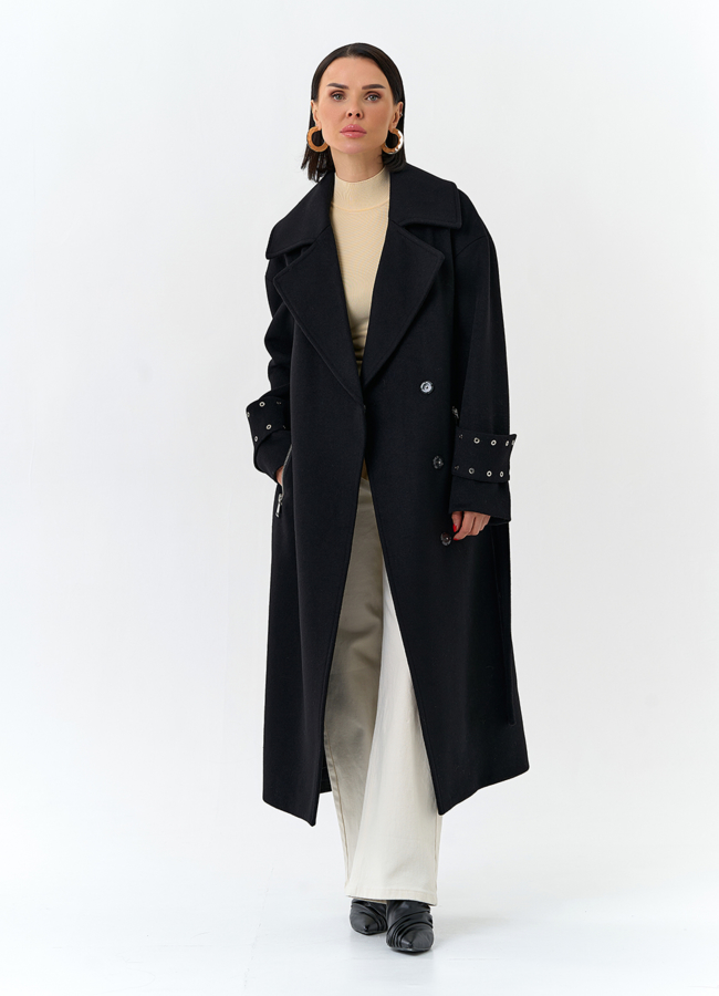 Женское пальто черного цвета модель № 32652 универмаг малина