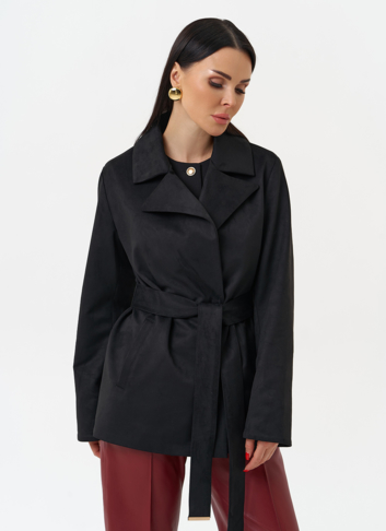 Женская куртка из эко замши с английским воротником