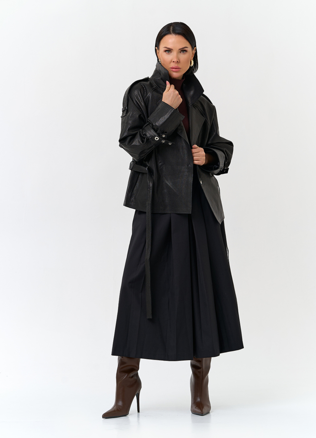 Женская куртка из натуральной кожи с поясом модель № 32886 универмаг малина