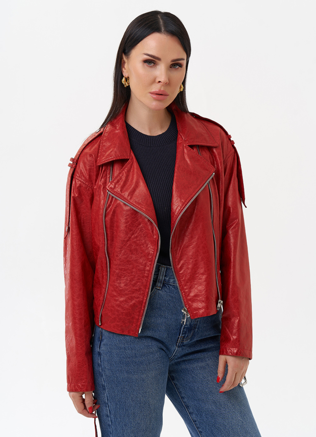 Красная куртка из натуральной кожи модель № 83954 универмаг малина
