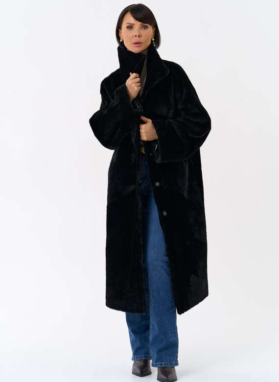 Женская натуральная дубленка черного цвета