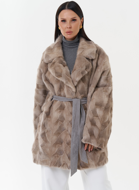 Шуба из меха скандинавской норки с поясом