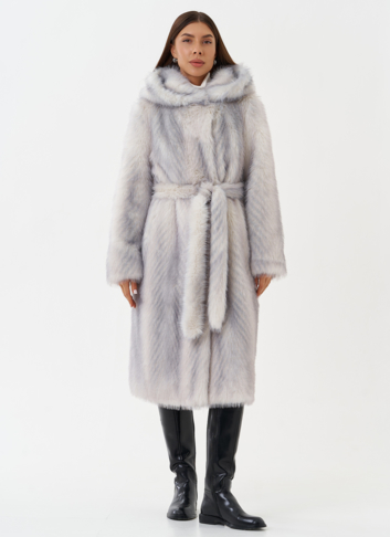 Длинная эко шуба с градиентом