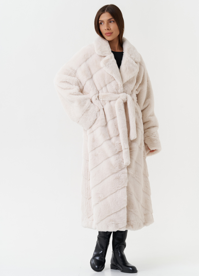 Шуба из эко меха с поясом модель № 28426 меха малина