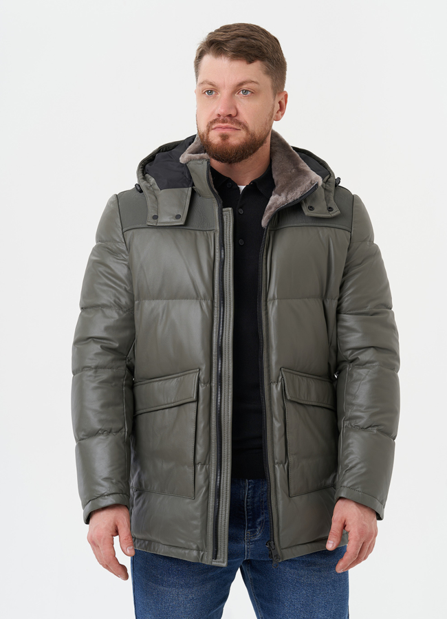 Кожаная куртка с капюшоном модель № 28576 универмаг малина