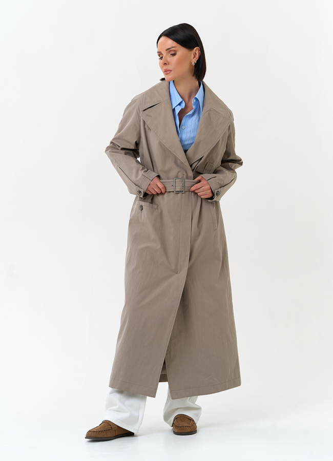 Женский длинный плащ с поясом модель № 33195 в рассрочку