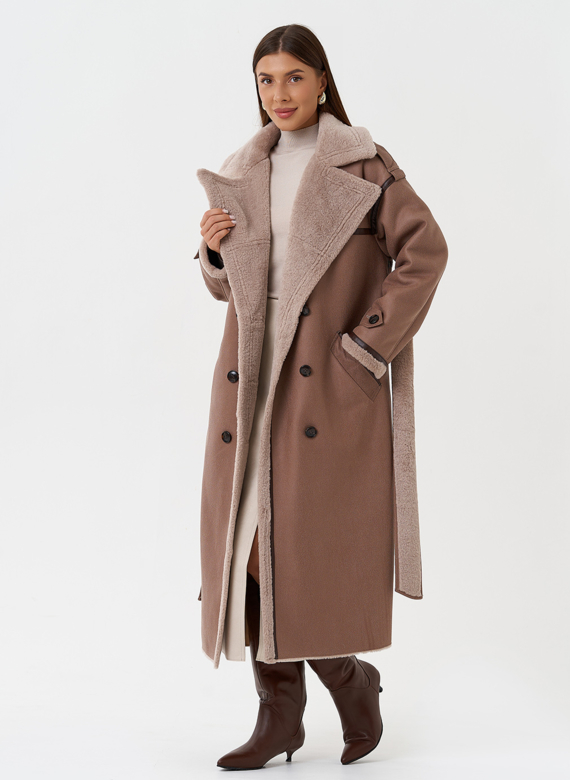 Женская дубленка из эко кожи с английским воротником