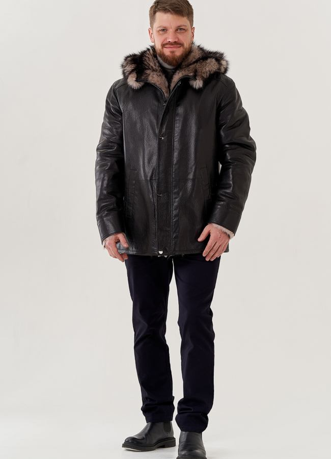 Мужская дубленка с капюшоном  модель № 79301 в кредит