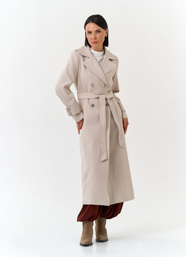 Женский плащ с поясом модель № 33095 меха малина