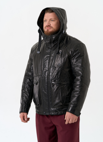 Мужская куртка из натуральной кожи с капюшоном