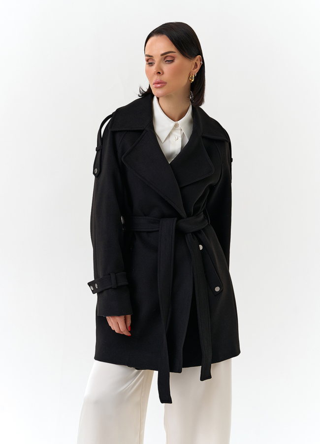 Женское укороченное пальто с английским воротником модель № 32641 в кредит