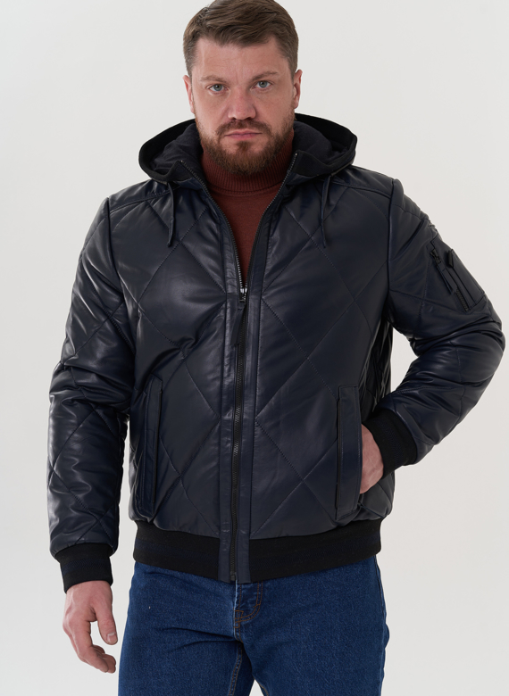 Куртка из натуральной кожи синего цвета