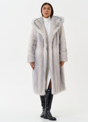 Длинная эко шуба с градиентом