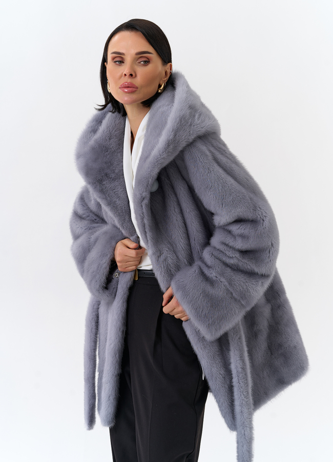 Шуба из меха норки с капюшоном модель № 32129 универмаг малина