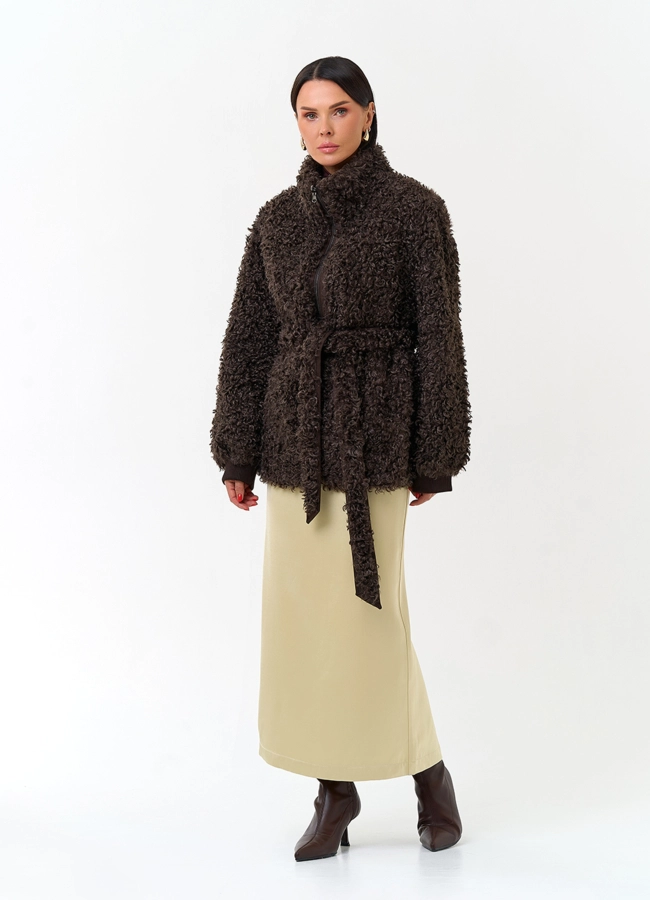 Женская дубленка из эко замши модель № 33930 универмаг малина