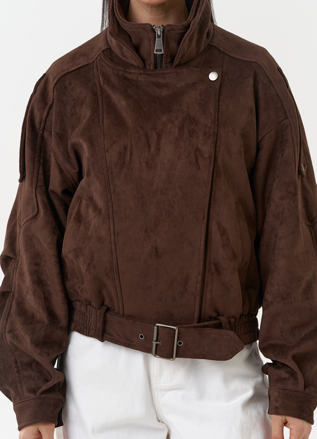 Женская куртка бомбер из эко замши коричневого цвета модель № 30446 универмаг малина