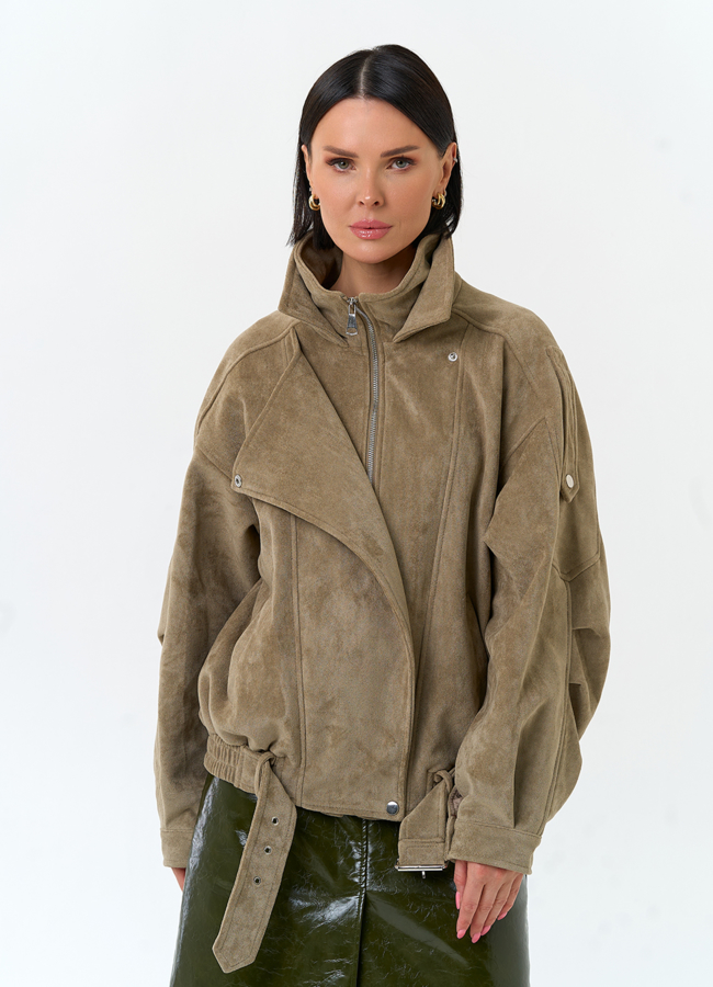 Женская куртка из эко замши модель № 33152 меха малина