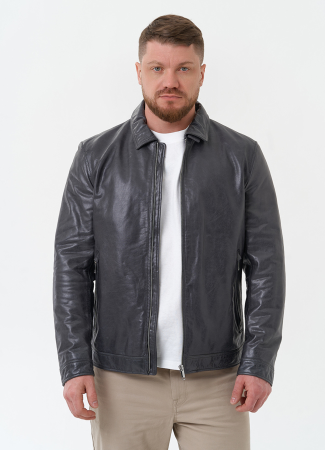 Мужская куртка из натуральной кожи  модель № 30070 меха малина