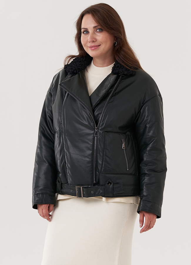 Косуха утепленная из экокожи с отделкой из экомеха модель № 25343 универмаг малина