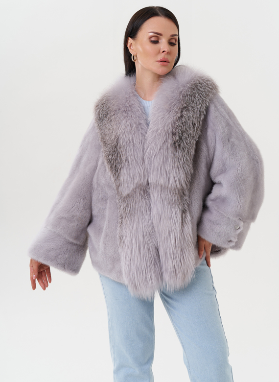 Укороченная норковая шуба с чернобуркой