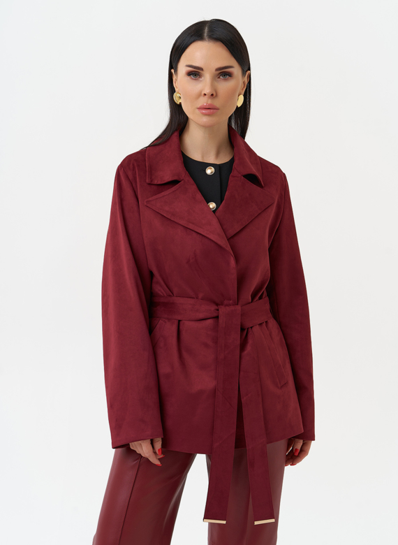 Женская куртка из эко замши бордового цвета