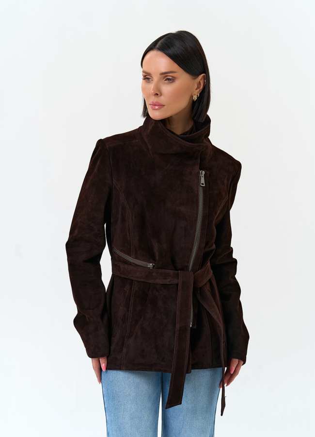 Женская куртка из натуральной замши с поясом модель № 33141 универмаг малина