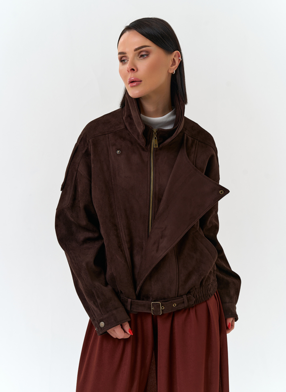 Женская куртка бомбер из эко замши