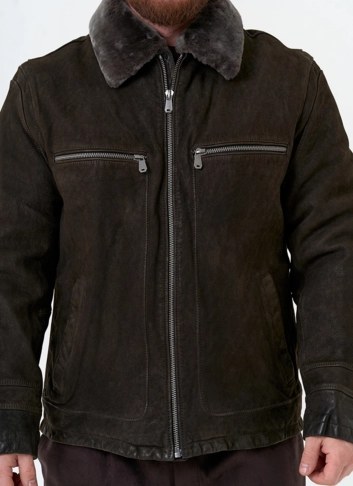Куртка из натуральной кожи с отделкой из овчины