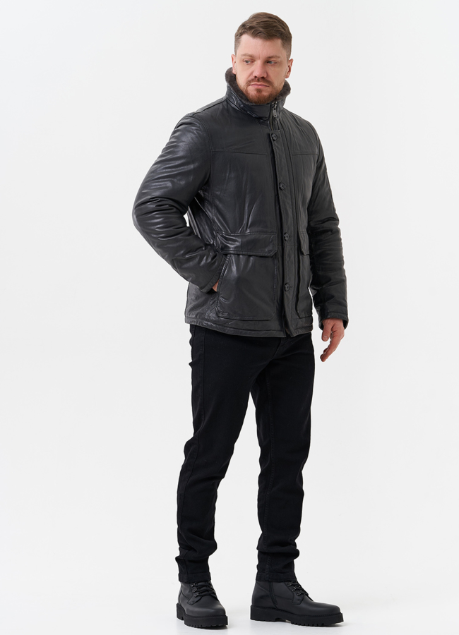 Куртка из натуральной кожи с отделкой из мутона модель № 28950 универмаг малина