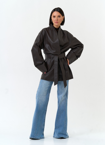 Женский жакет кимоно из натуральной кожи