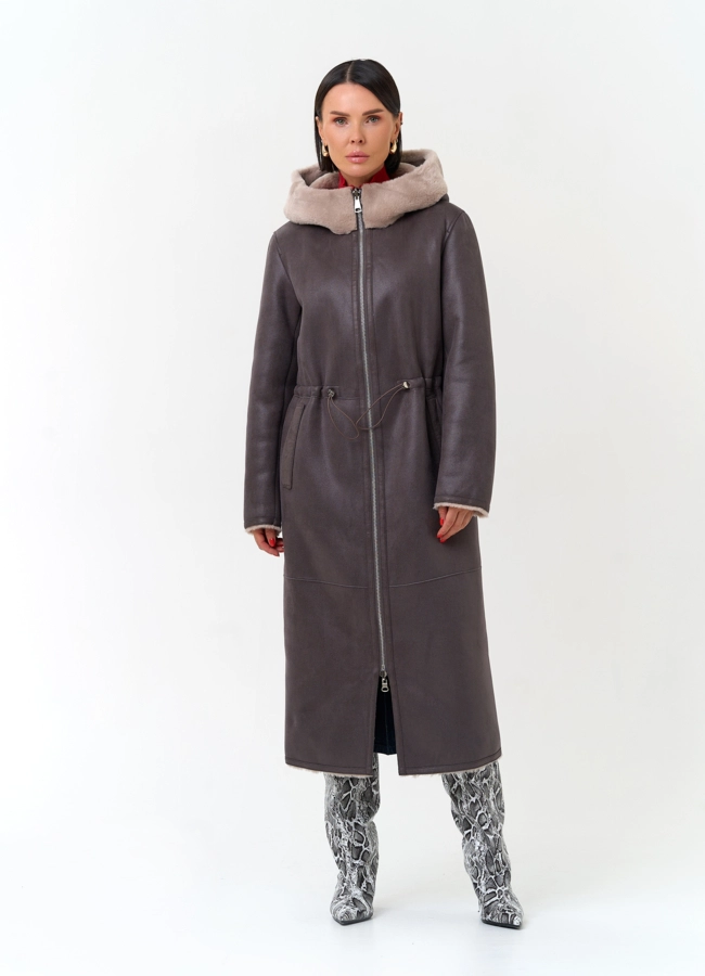 Женская дубленка из эко замши модель № 33912 универмаг малина