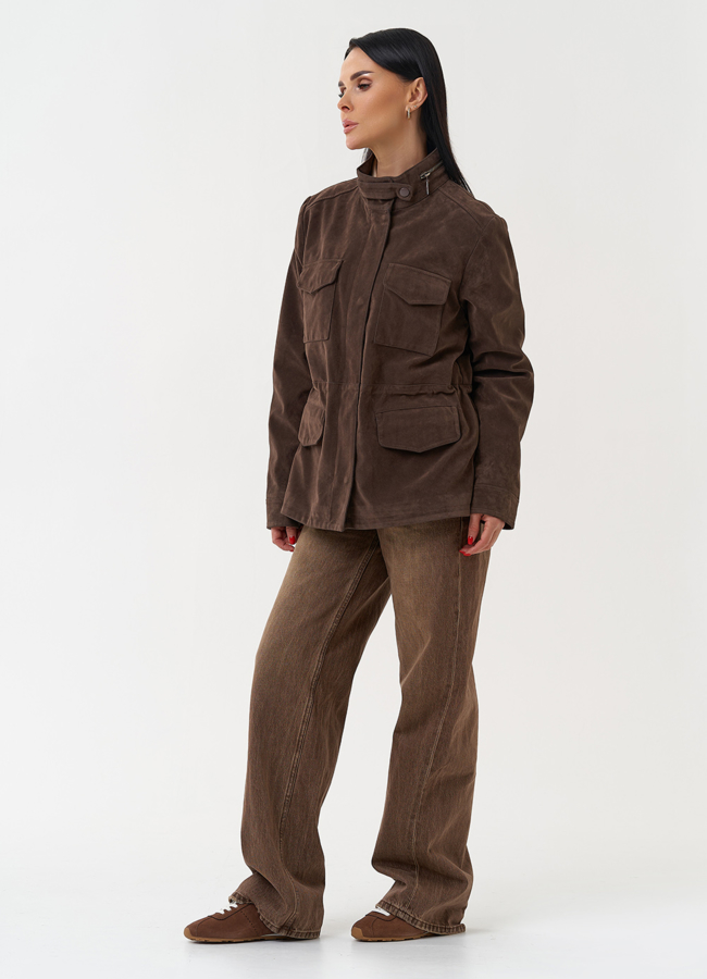 Женская парка из эко замши коричневого цвета модель № 30420 универмаг малина