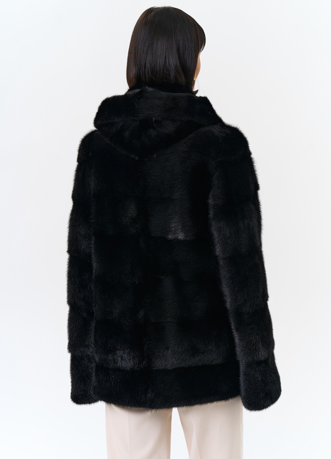 фото Укороченная норковая шуба черного цвета 2 в 1 модель № 25396