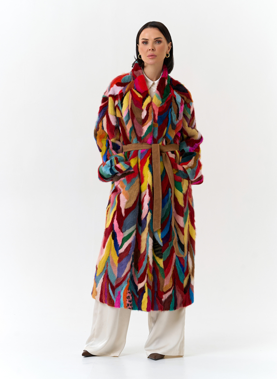 Норковая шуба в стиле пэчворк