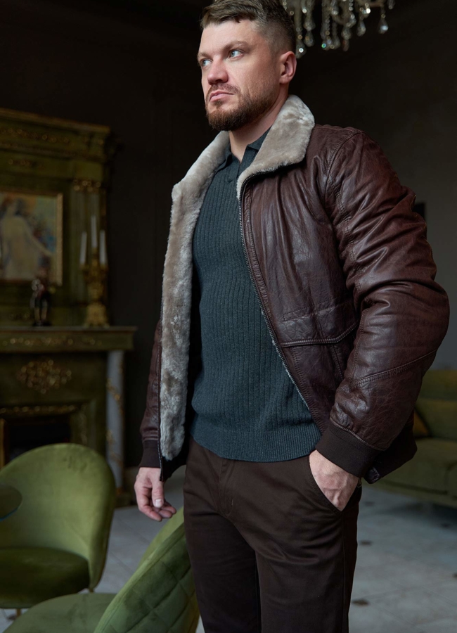 Утепленная куртка из натуральной кожи модель № 25641 в рассрочку