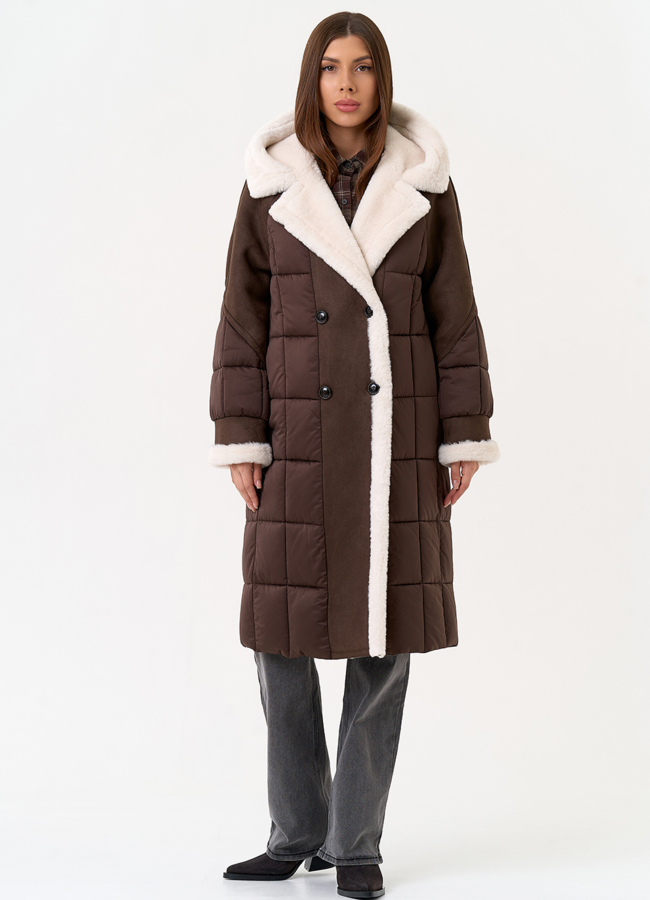 Комбинированный пуховик из эко кожи модель № 31692 в кредит