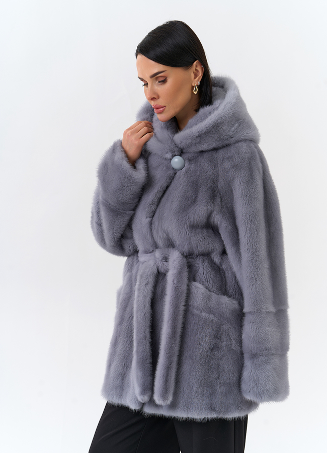 фото Шуба из меха норки с капюшоном модель № 32129