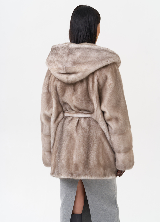 Норковая шуба с капюшоном  модель № 29521 в кредит