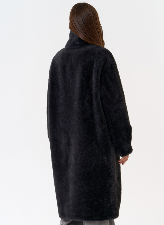 Женская шуба из эко меха с воротником стойкой