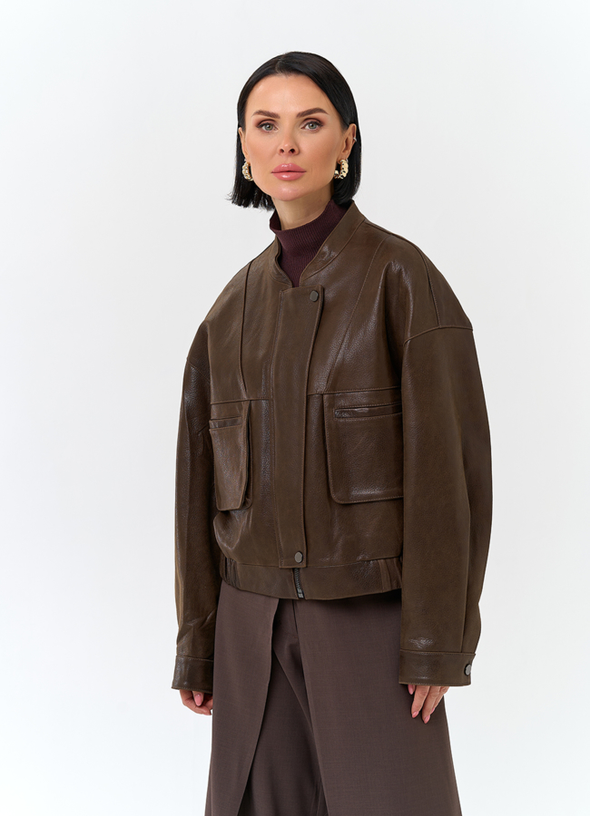 Женская куртка бомбер из натуральной кожи модель № 32749 универмаг малина