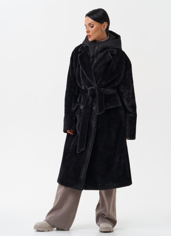 Женское ворсовое пальто с капюшоном