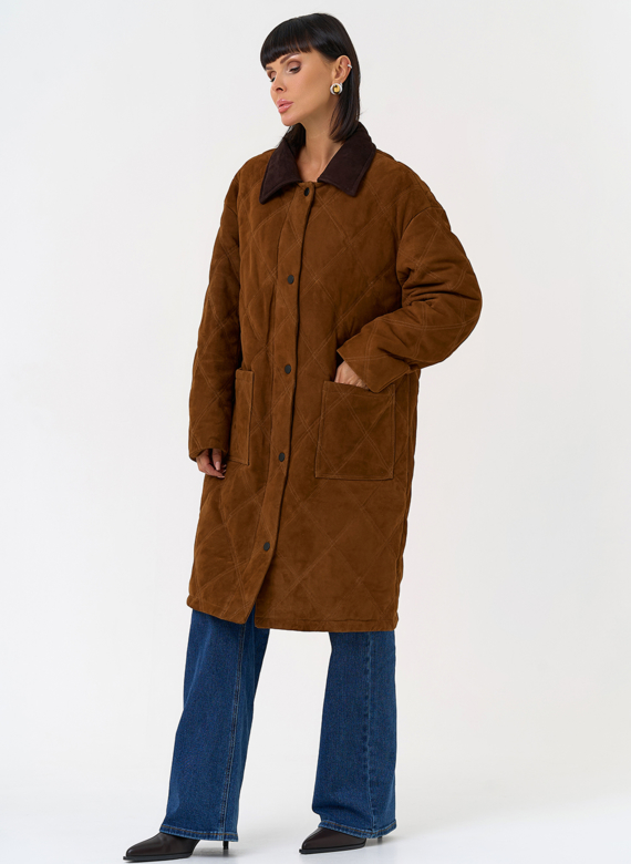 Женский пуховик из натуральной замши 