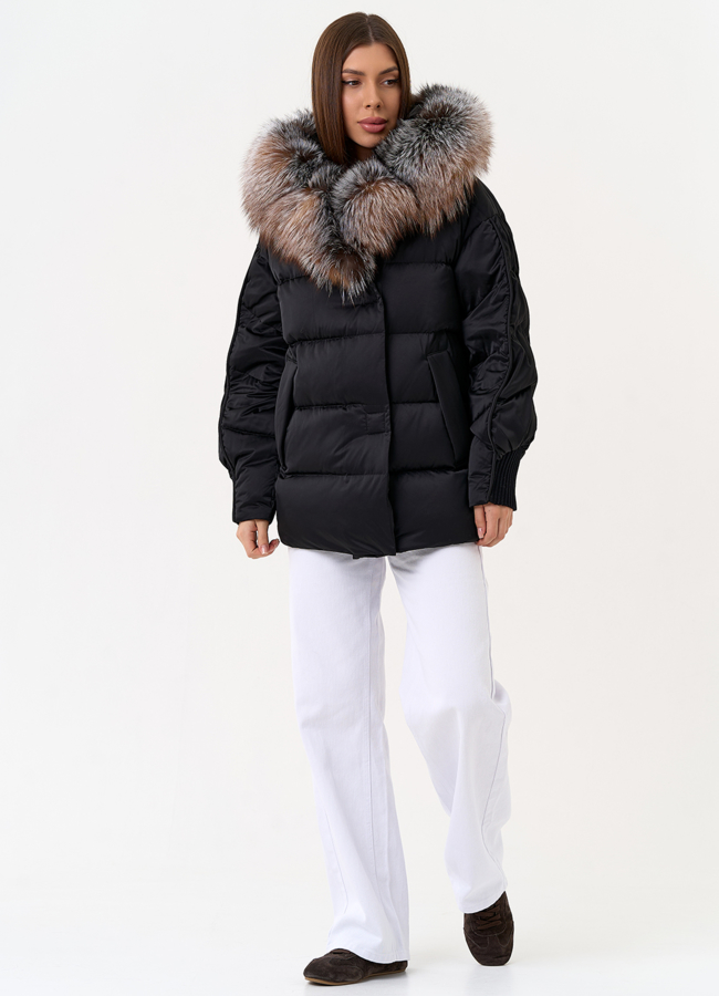 Женский пуховик с капюшоном из меха блюфрост модель № 31444 универмаг малина