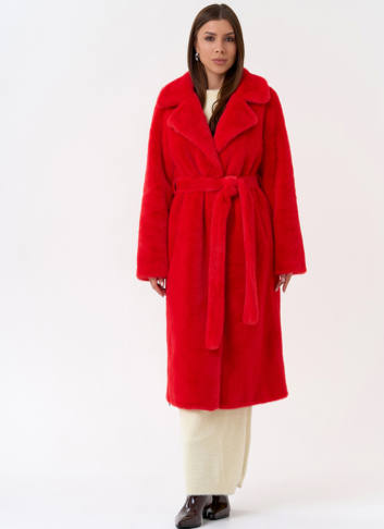 Женское пальто из эко меха с декоративными молниями