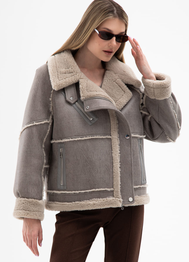 Женская короткая дубленка из эко кожи  модель № 31867 универмаг малина