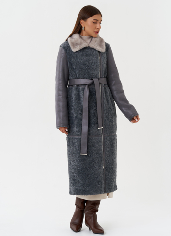 Длинная дубленка из эко кожи