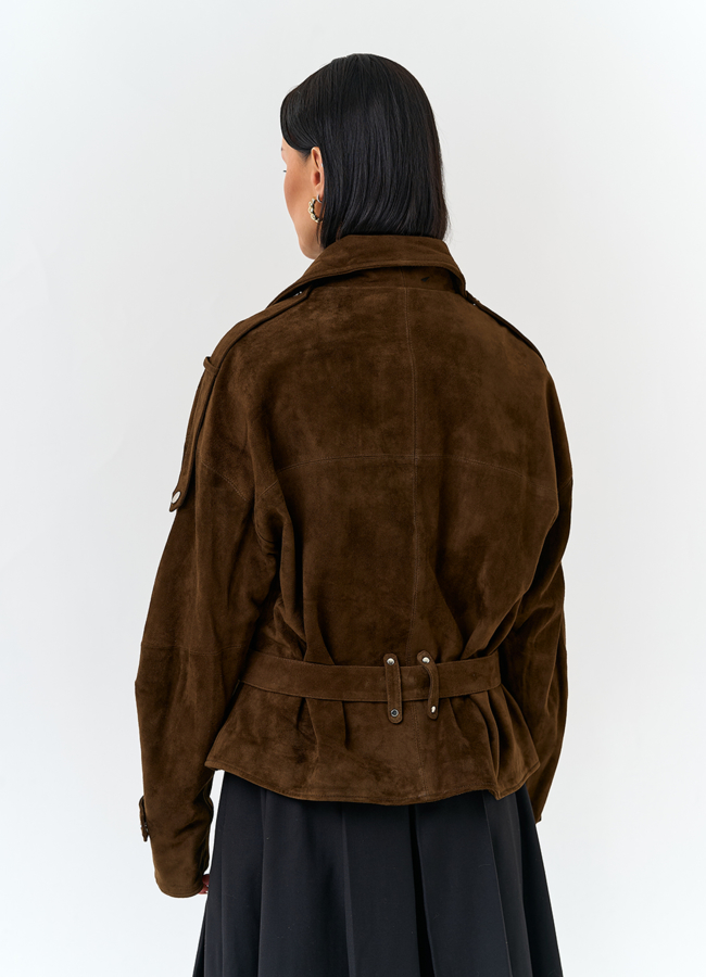 фото Женская куртка из натуральной замши с поясом модель № 32887